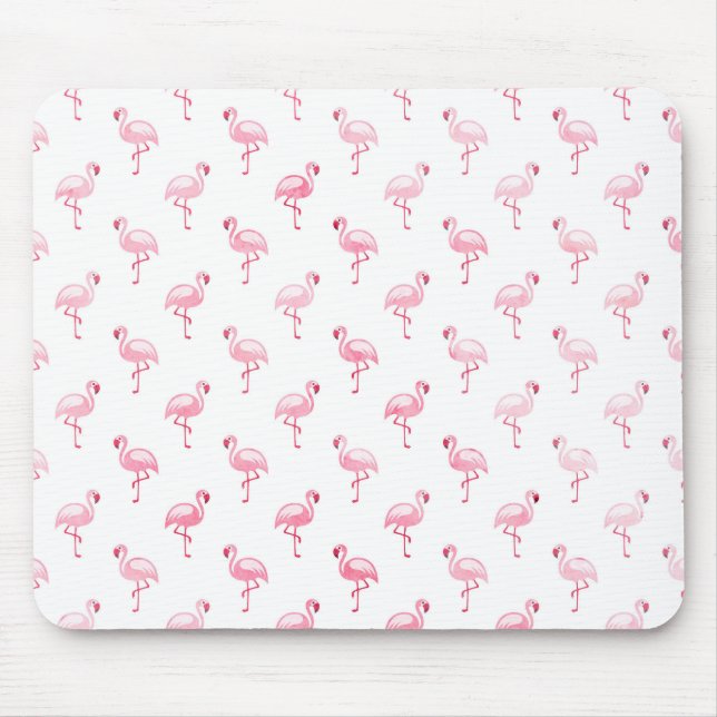 Cool Pink Tropical Flamingo Pattern on White Mouse Mat (Front)