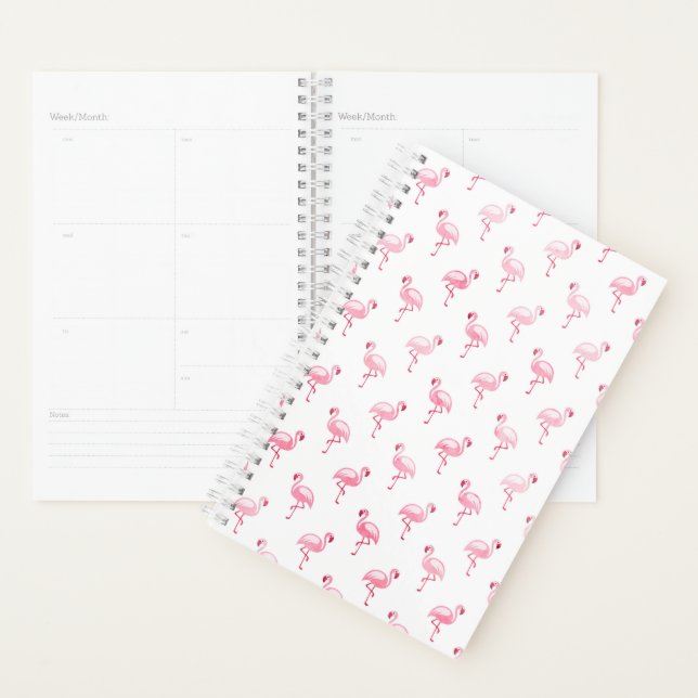 Cool Pink Tropical Flamingo Pattern on White Planner (Display)