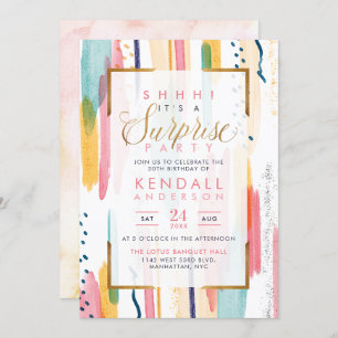 Cool Pink Watercolor Memphis Chic Surprise Party Invitation