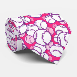 cool pink white Baseball sports lovers Tie