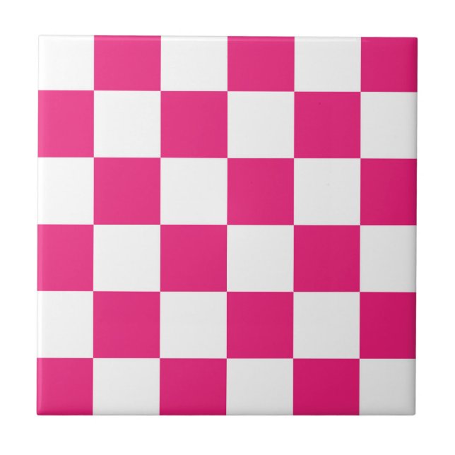 cool pink white check pattern tiled tile (Front)