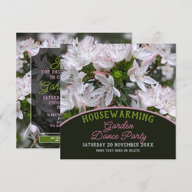 Cool Pink white flowers Housewarming Garden Party Invitation (Front/Back)
