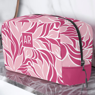 Cool Pink & White Modern Floral Pattern Monogram Dopp Kit