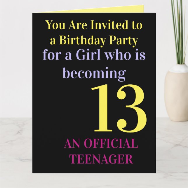 Cool Pink Yellow 13 Birthday Party Invitation Card (Front)