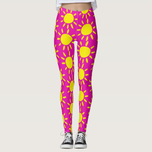 Cool PInk Yellow Here Comes The Son Summer Sun Leggings