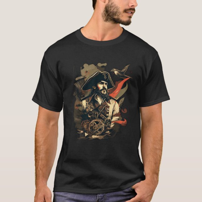 Cool Pirate with Beard T-Shirt (Front)