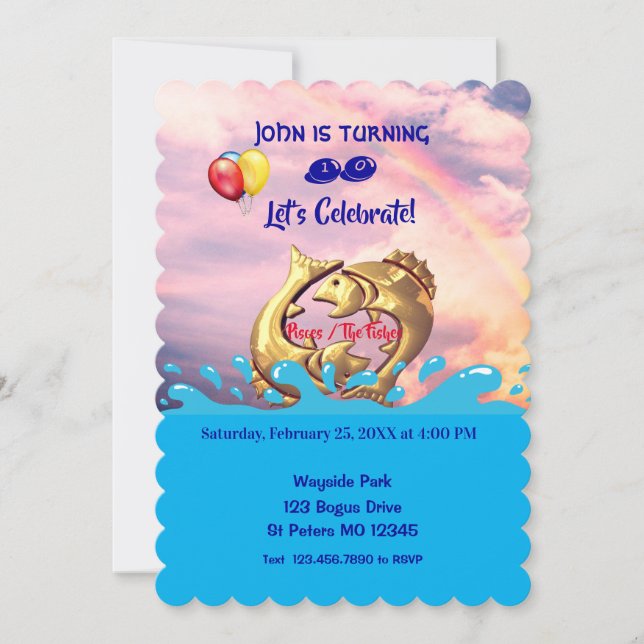 Cool Pisces Birthday / Feb. 19 – March 20 Invitation (Front)