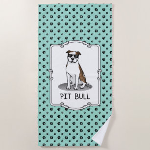 Cool Pit Bull and Sunglasses (lt brindle white 3) Beach Towel