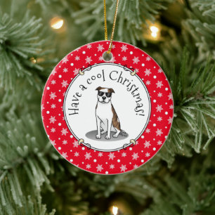 Cool Pit Bull and Sunglasses (lt brindle white 3) Ceramic Tree Decoration