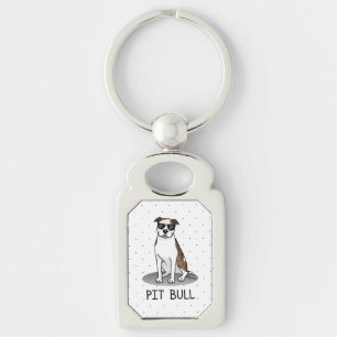 Cool Pit Bull and Sunglasses (lt brindle white 3) Key Ring