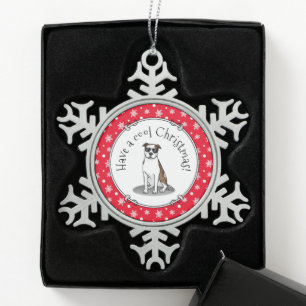 Cool Pit Bull and Sunglasses (lt brindle white 3) Snowflake Pewter Christmas Ornament
