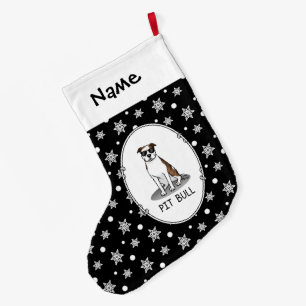 Cool Pit Bull with Sunglasses (lt brindle white 3) Large Christmas Stocking