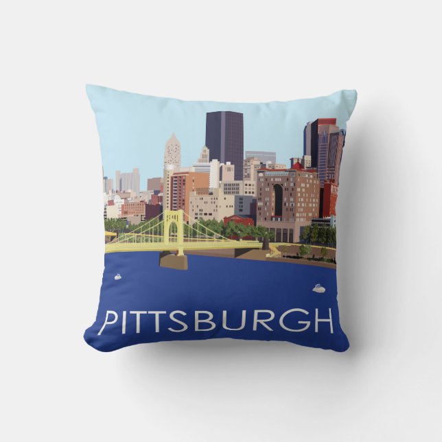 Cool Pittsburgh Skyline Computer Illustration Cushion (Front)