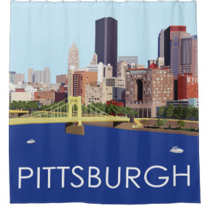 Cool Pittsburgh Skyline Computer Illustration Shower Curtain