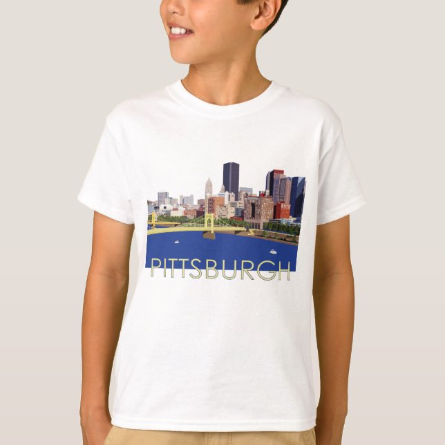 Cool Pittsburgh Skyline Computer Illustration T-Shirt (Front)