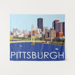 Cool Pittsburgh Skyline Computer Illustration Tapestry