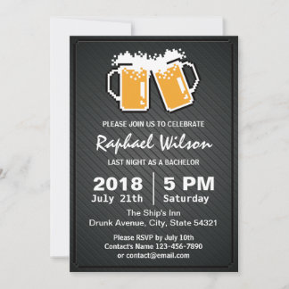 Cool Pixel Beers & Twill Metal Bachelor Party Card