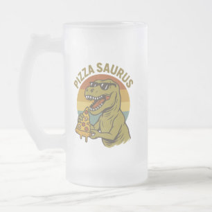 Cool Pizza Dino in Retro Style Frosted Glass Beer Mug