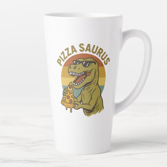 Cool Pizza Dino in Retro Style Latte Mug (Right)