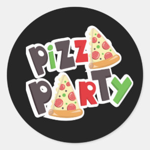 Cool pizza party word art classic round sticker