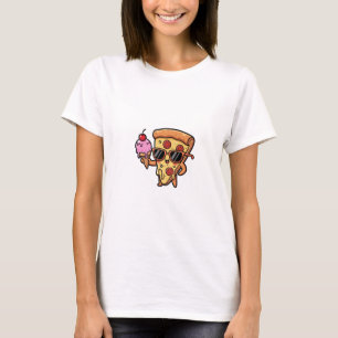 Cool Pizza Slice Character Wearing Sunglasses Hold T-Shirt