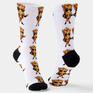 Cool Pizza Slice Mascot in Leather Jacket Art Socks