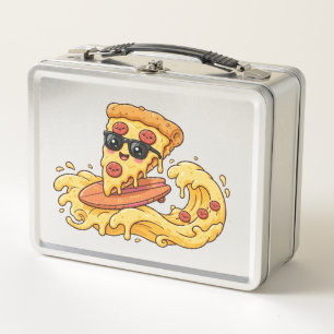 Cool Pizza Slice Surfer Metal Lunch Box