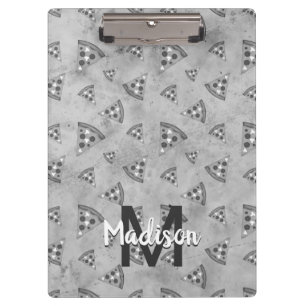 Cool pizza slice vintage black white grey Monogram Clipboard