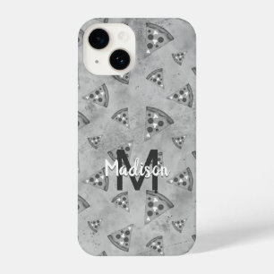 Cool pizza slice vintage black white grey Monogram iPhone 14 Case