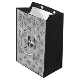 Cool pizza slice vintage black white grey Monogram Medium Gift Bag
