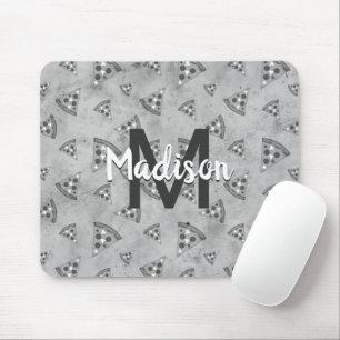 Cool pizza slice vintage black white grey Monogram Mouse Mat