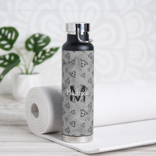 Cool pizza slice vintage black white grey Monogram Water Bottle