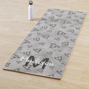 Cool pizza slice vintage black white grey Monogram Yoga Mat