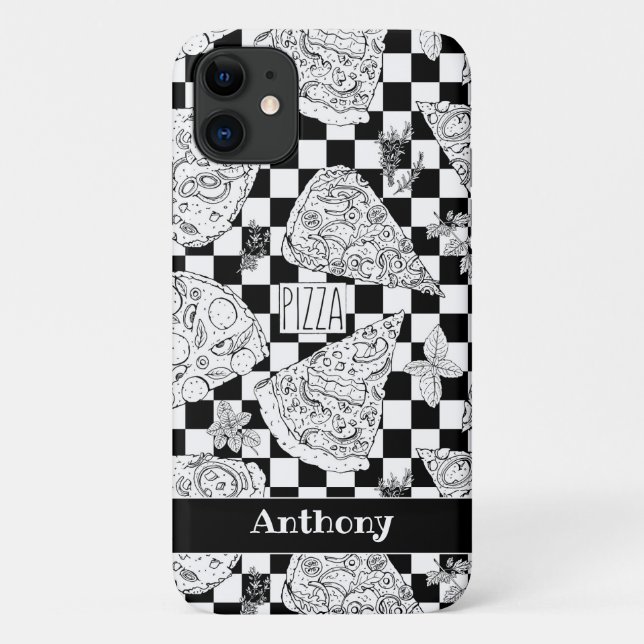 Cool Pizza Slices and Herbs Illustration Chequered Case-Mate iPhone Case (Back)