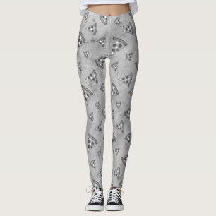 Cool pizza slices vintage black white grey pattern leggings