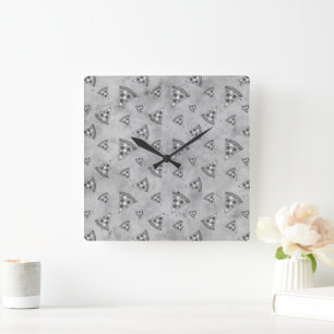 Cool pizza slices vintage black white grey pattern square wall clock