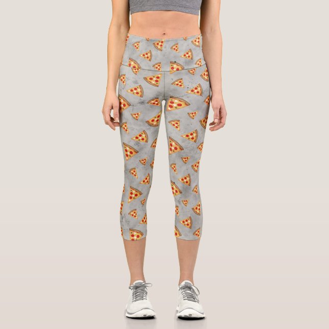 Cool pizza slices vintage grey pattern capri leggings (Front)