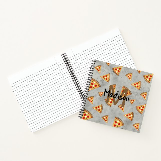 Cool pizza slices vintage grey pattern Monogram Notebook (Inside)
