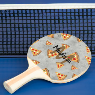 Cool pizza slices vintage grey pattern Monogram Ping Pong Paddle
