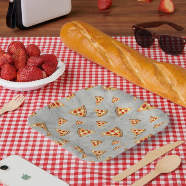 Cool pizza slices vintage grey pattern paper plate (Picnic)