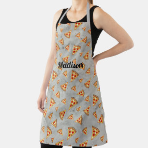 Cool pizza slices vintage grey pattern Personalise Apron