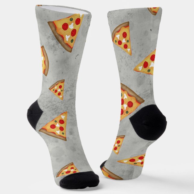 Cool pizza slices vintage grey pattern socks (Angled)