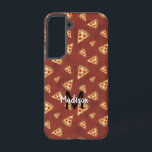 Cool pizza slices vintage red pattern Monogram Samsung Galaxy Case<br><div class="desc">Personalise phone accessory with your initial and name. Cool and fun pizza slices pattern on red. Juicy vector made pizza with crunchy crust,  cheese,  salami,  champignon mushrooms,  olives and a sprinkle of oregano.</div>