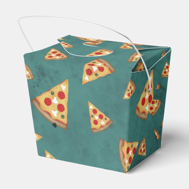 Cool pizza slices vintage teal pattern favour box (Back Side)