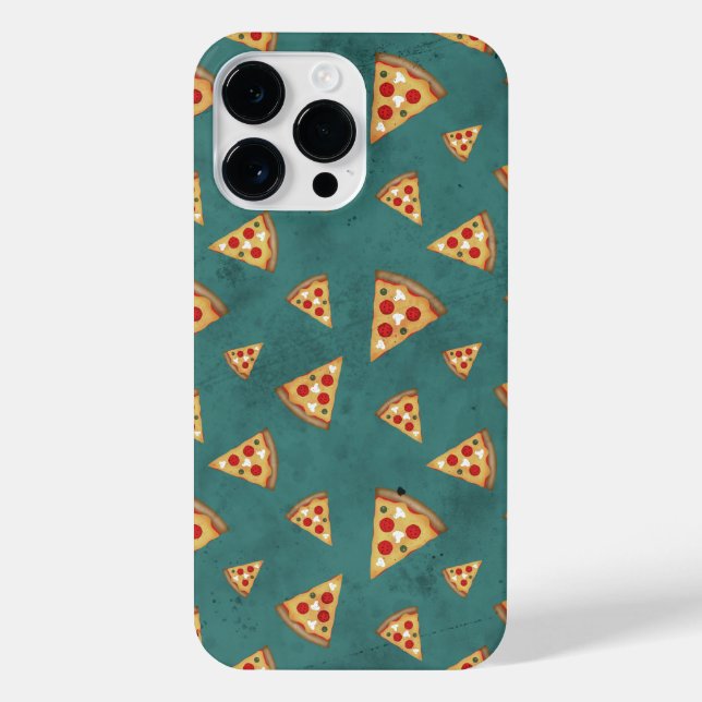 Cool pizza slices vintage teal pattern iPhone case (Back)