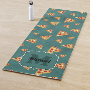 Cool pizza slices vintage teal pattern Monogram Yoga Mat