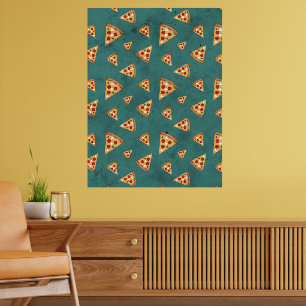 Cool pizza slices vintage teal pattern poster