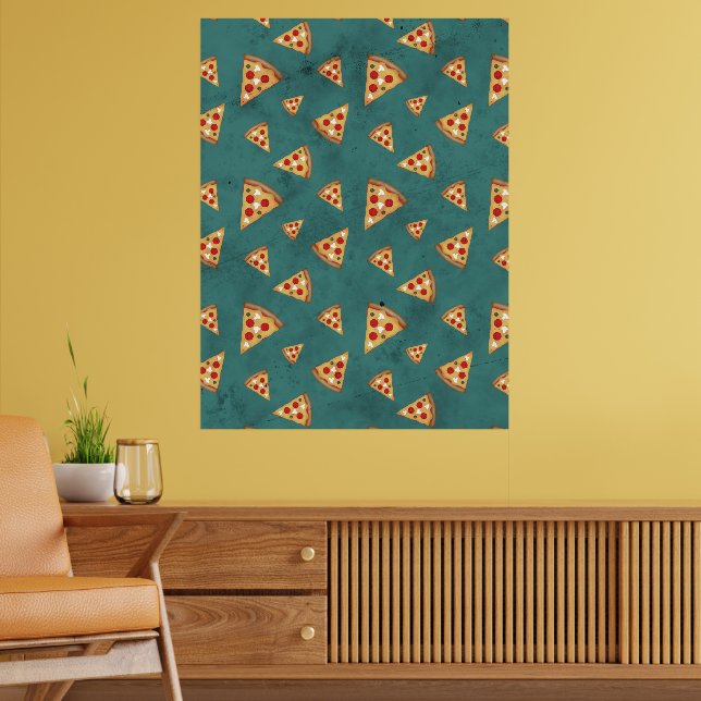 Cool pizza slices vintage teal pattern poster (Living Room 2)