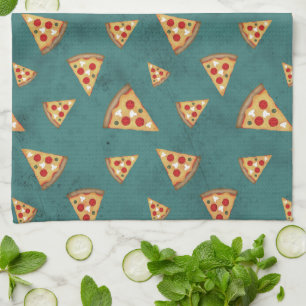 Cool pizza slices vintage teal pattern tea towel