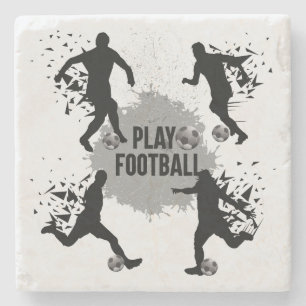 Cool Play Football Silhouettes Stone Coaster